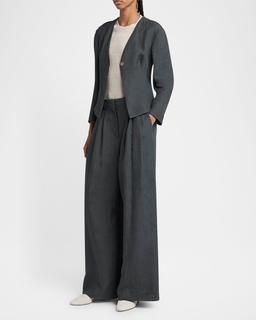 Pleated Wide-Leg Linen Trousers
