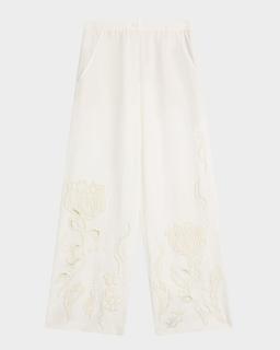 Embroidered Beauty Linen Pants
