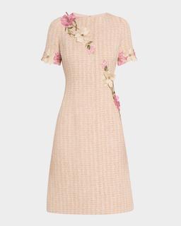Floral Applique Tweed Dress