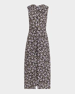 Ella Floral Ruched Satin Midi Dress