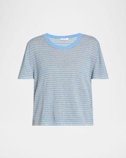 Jansu Striped Short-Sleeve Cotton-Cashmere Top