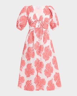 River Seersucker Fil Coupe Empire Midi Dress