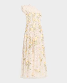 Florine One-Shoulder Embroidered Tulle Gown
