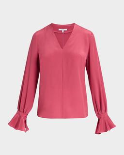 Rue Ruffle-Cuff Silk Crepe De Chine Blouse