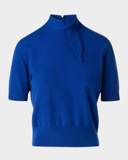 Neck-Tie Cashmere Short-Sleeve Sweater