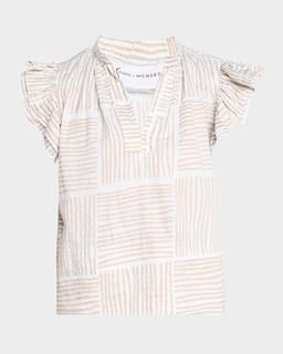 Remy Striped Ruffle-Sleeve Cotton Top