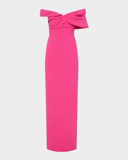 Melody Draped Off-The-Shoulder Column Gown