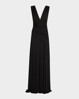 Alessia Plunging Draped Matte Jersey Gown