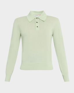 Long-Sleeve Fine Cashmere Polo Sweater