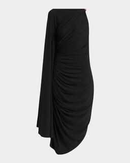Frog Draped Matte Viscose Jersey Cape Dress