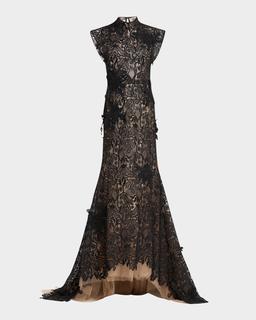 Nomad Sleeveless Floral Lace High-Low Gown