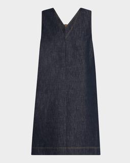 Short V-Neck Denim Tank Dress with Monili Insert