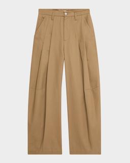Barrel Pleated Cotton Twill Pants