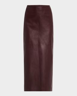Stretch Nappa Leather Midi Skirt