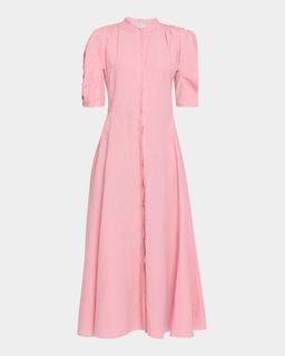 Arabella Puff-Sleeve Linen Dress