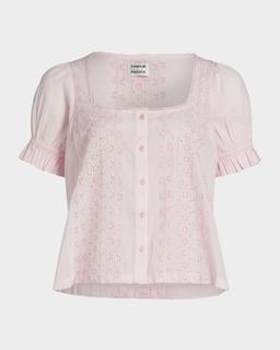 Prim Eyelet Puff-Sleeve Blouse
