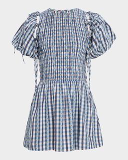 Becca Puff-Sleeve Check Mini Dress