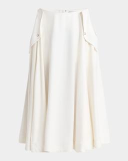 Pleated Fluid Viscose Twill Midi Skirt