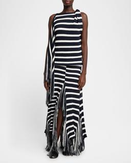 Yves Striped Knit Fringe Drape Top
