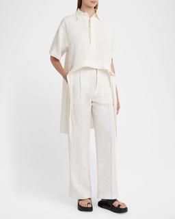 Pleated Wide-Leg Linen Trousers