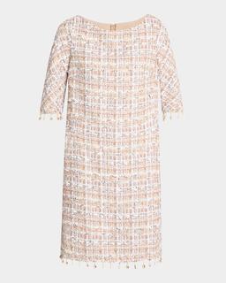 Safari Tweed Beaded-Fringe Dress
