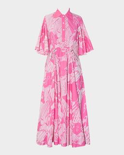 Cherie Abstract-Print Cotton Midi Shirtdress
