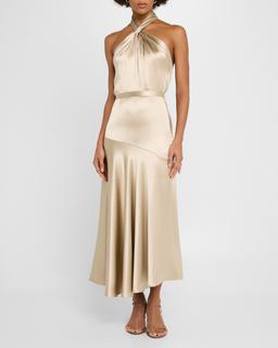 Thalia Satin Back Crepe Crossover Halter Top