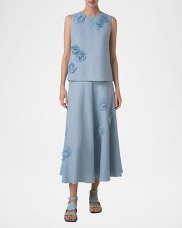 3D Carnation Raw Linen Sleeveless Top