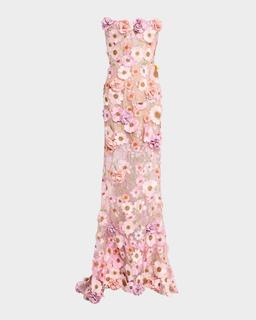 Jasmine Strapless Floral-Embroidered Gown