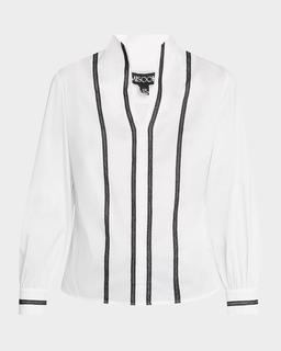 Heritage-Fit Ribbon Trim Stretch Cotton Blouse