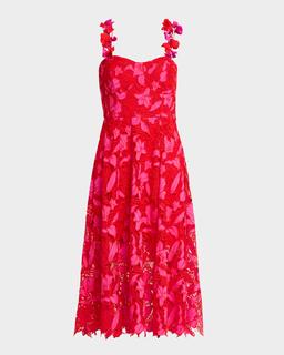 Applique-Embellished Sweetheart Lace Midi Dress