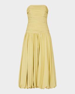 Despina Strapless Ruched Bubble Midi Dress
