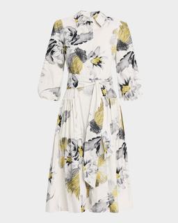 Floral-Print Cotton Midi Shirtdress