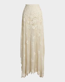 Hand-Crocheted Floral Silk Sweater Skirt