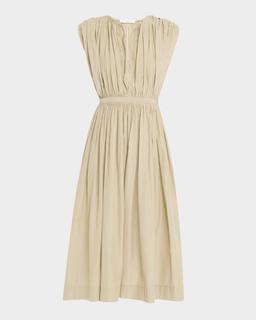 Plunging Gathered Midi Dress