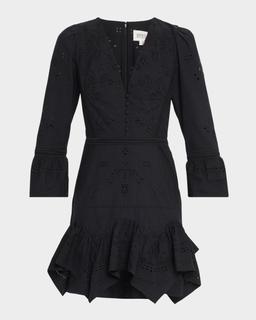 Eyelet Floral-Embroidered Cotton Mini Dress