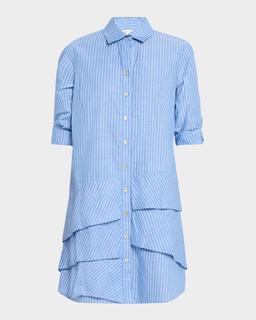 Jenna Striped Cotton Chambray Ruffle Shirtdress