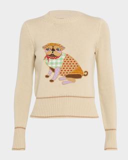 Pug Embroidered Wool Crewneck Sweater