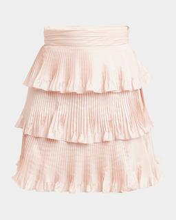 Pleated Silk Taffeta Tiered Mini Skirt