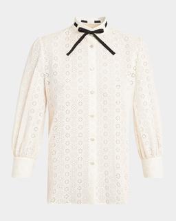 Daisy Polka-Dot Sangallo Button-Down Shirt