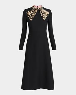 Leopard-Print Scarf Long-Sleeve Dress