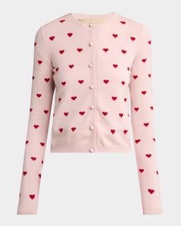Jacquard Hearts Wool-Cashmere Cardigan