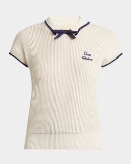 Bow Short-Sleeve Polo Sweater
