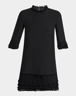 Ruffle Silk Crepe Mini Dress
