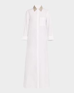 Jennys Gown Maxi Shirtdress with Crystal Collar