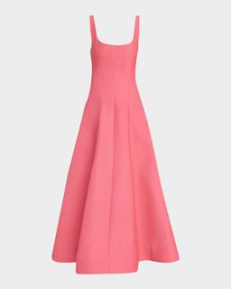 Scoop-Neck Textured Satin Sleeveless Midi Dress