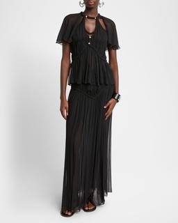 Rosaline Cutout Pleated Chiffon Silk Top