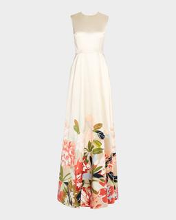 Alienor Floral Print Duchess Satin Dress