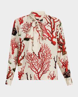 Venetian Coral Slim Keith Tie Blouse