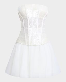 Strapless Tulle & Sequin Lace Corset Mini Dress